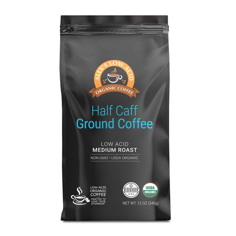 Alex\'s Low Acid Organic Coffee - Half Caff Fresh Ground (12oz)