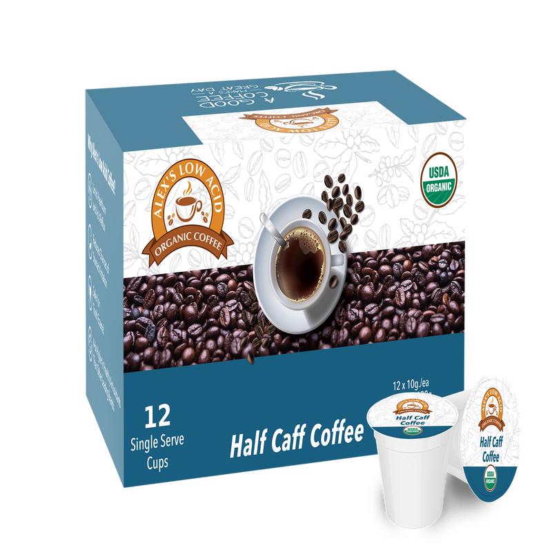 Alex\'s Low Acid Organic Coffee K-Cups - Half Caff