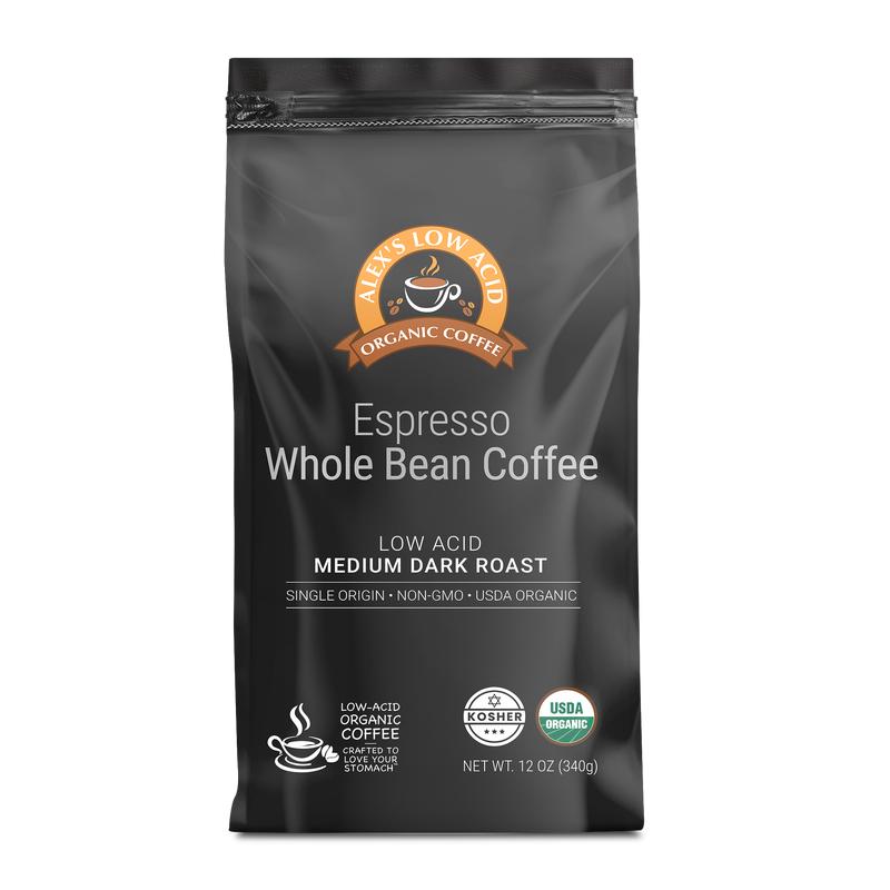 Alex\'s Low Acid Organic Coffee - Espresso Whole Bean (12oz)