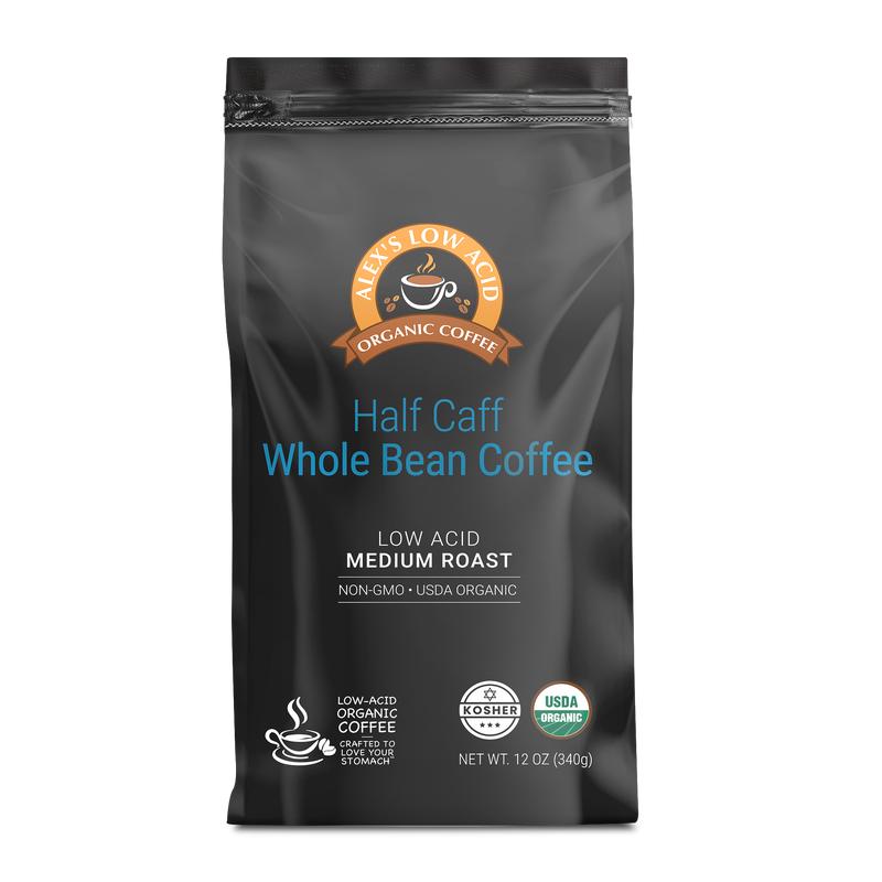 Alex\'s Low Acid Organic Coffee - Half Caff Whole Bean (12oz)
