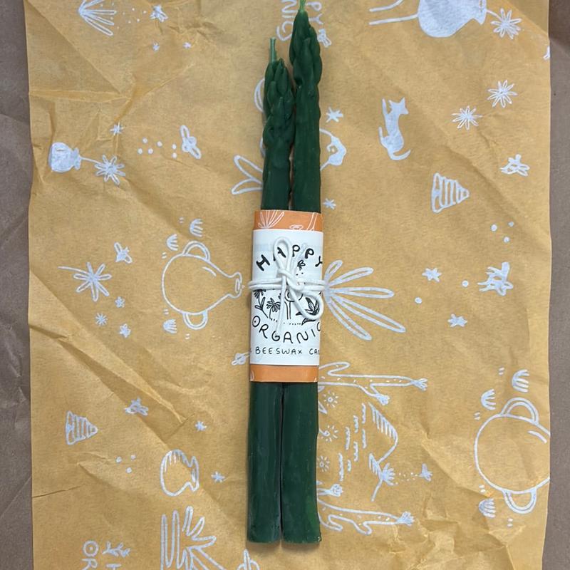 happy organics beeswax asparagus candle taper pair