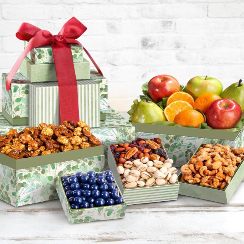 Holiday Fruit, Nuts, & Sweets Gift Tower