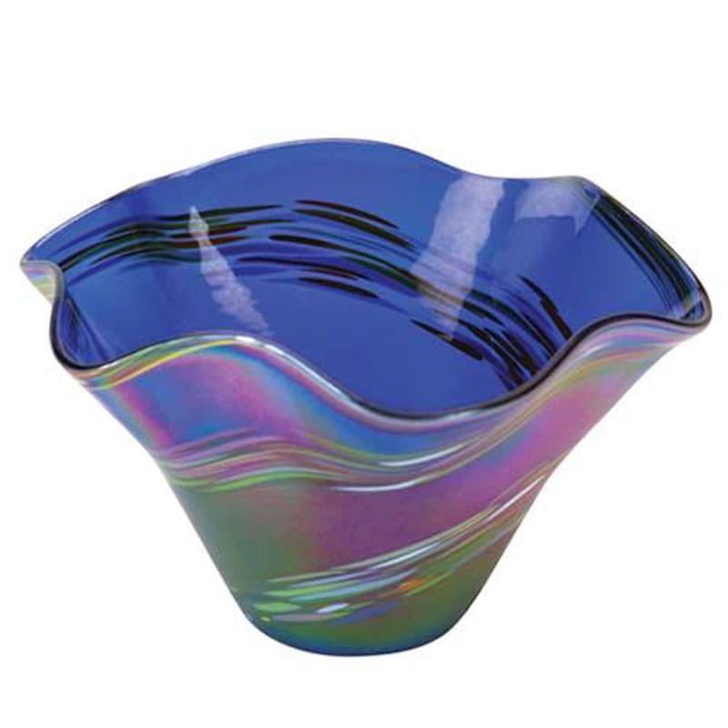 Hand Blown Glass Mini Wave Bowl Blue Rainbow Twist