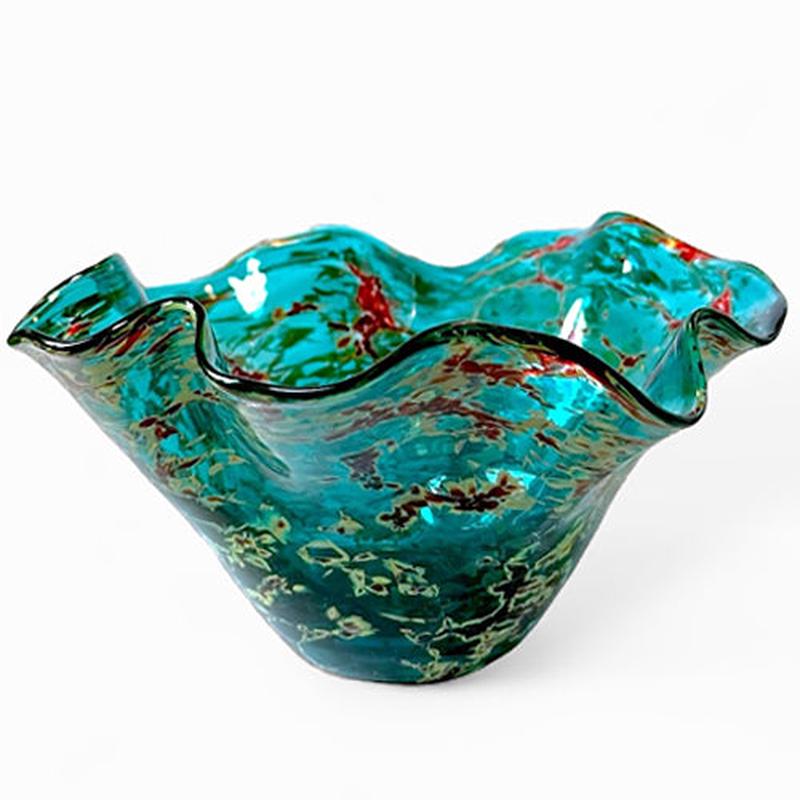 Hand Blown Glass Mini Wave Bowl Ocean Lava