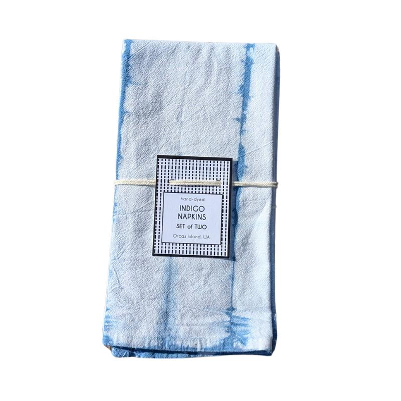 Indigo Dyed Cotton Napkins Set of Two Striped Pattern