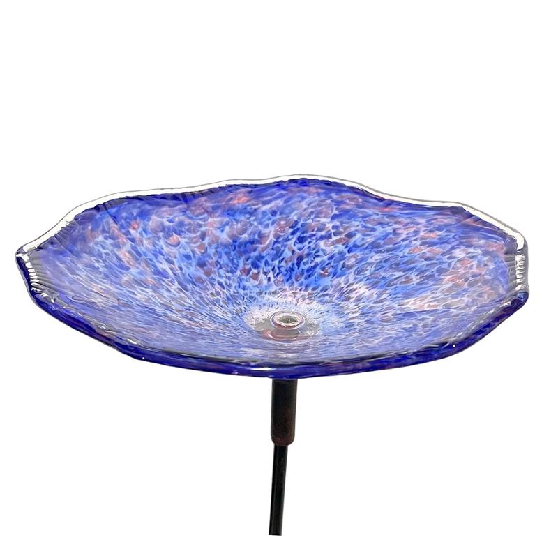 Blue & Pink Cloud Blown Glass Birdbath