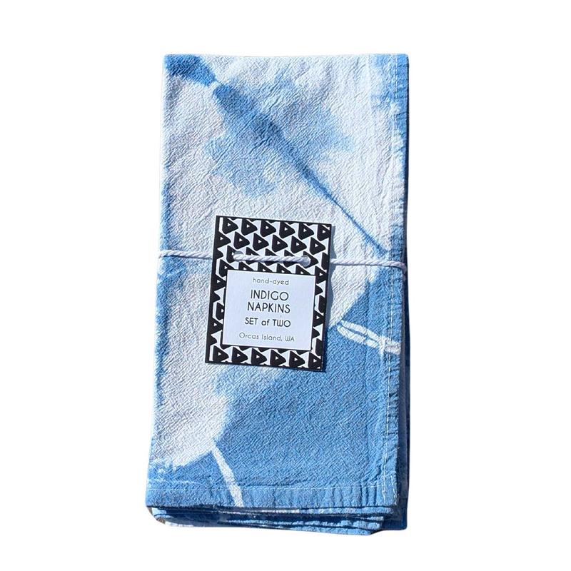 Indigo Dyed Cotton Napkins Set of 2 Pyramid Pattern