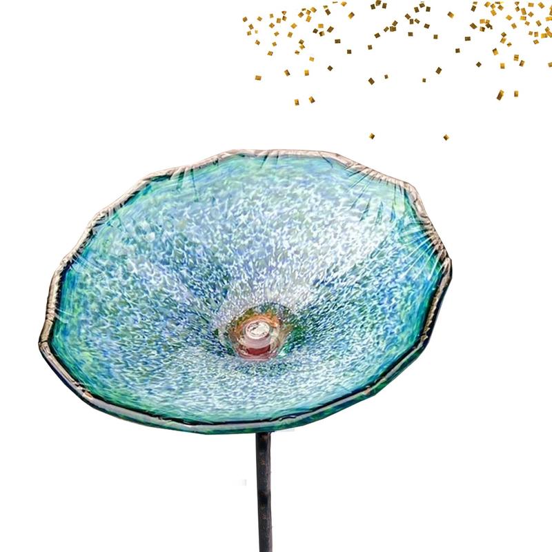 Green Lace Blown Glass Birdbath