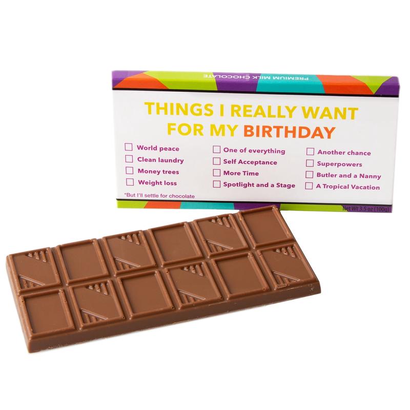 \'Things I Really Want For My Birthday List\' Humor Chocolate Bar Favor