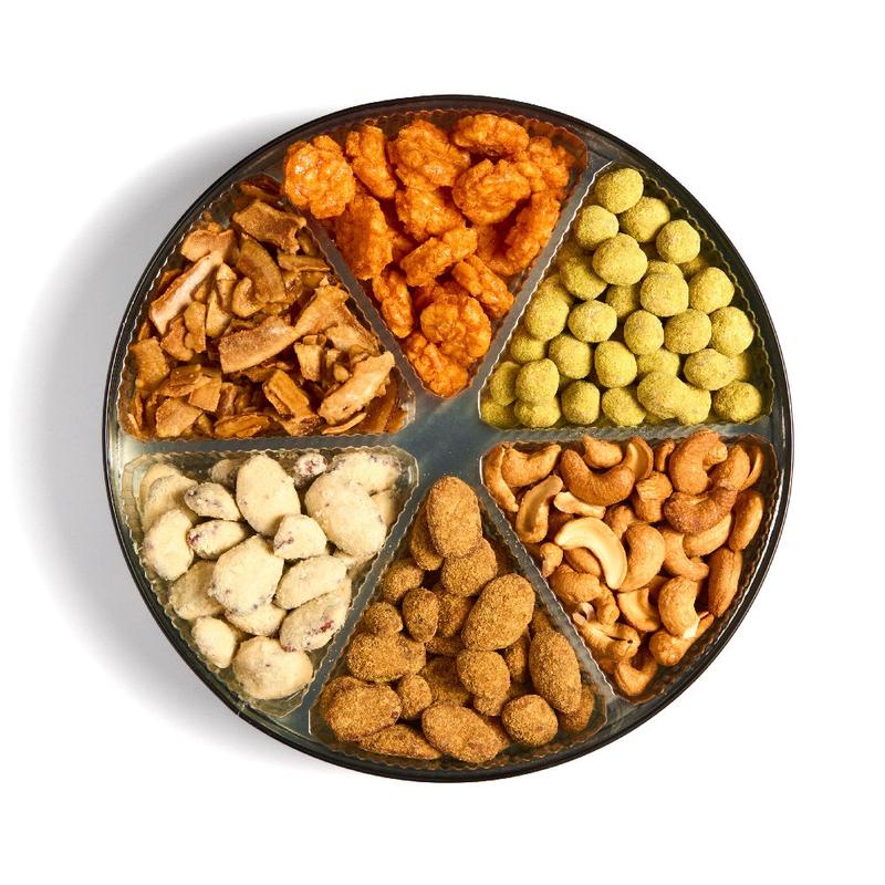 Round Black Tin Assorted Flavored Nuts and Snacks