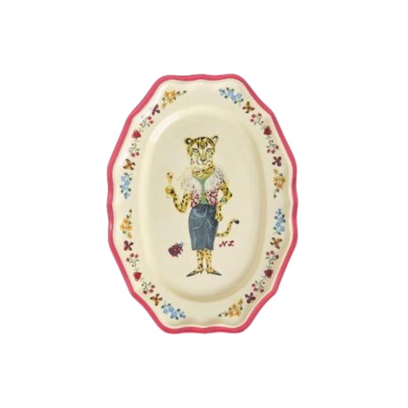 Melamine Vintage Serving Dish with Nathalie Lt Print - Red - Small