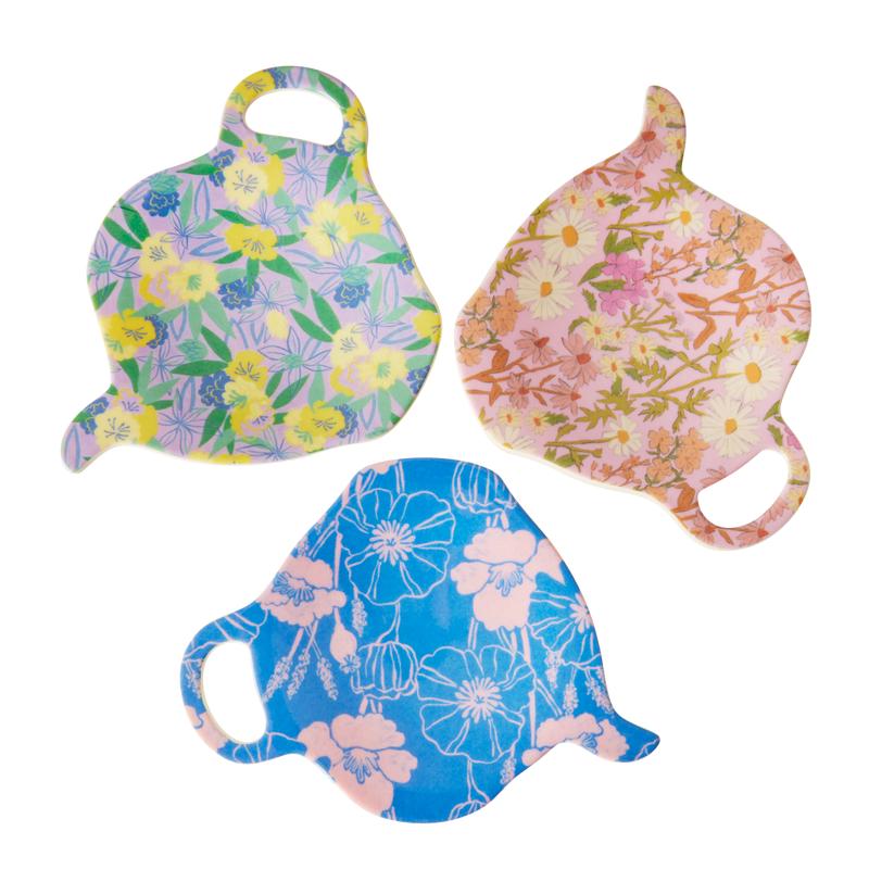 Melamine Tea Bag Plate - Flower Me Happy. Set of 3